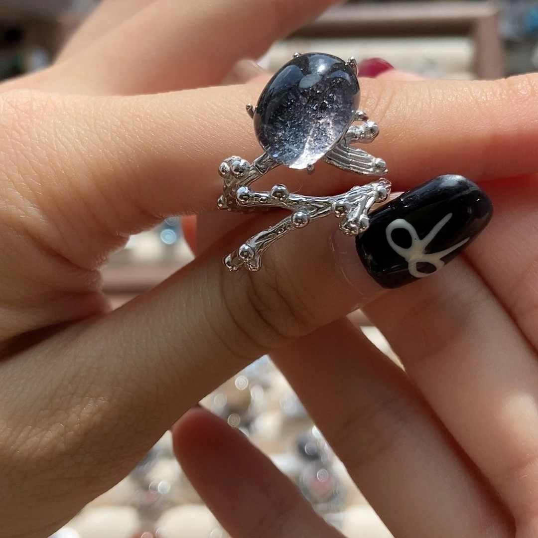 水晶戒指银S925镶嵌A****`蓝金沙树杈