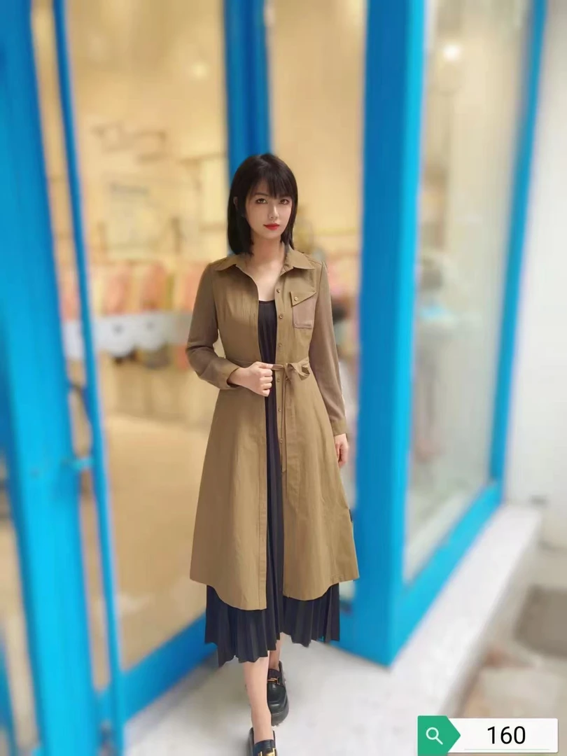 【QX483可两穿】长袖针织拼接女2025年新款高气质收腰显瘦风衣外套