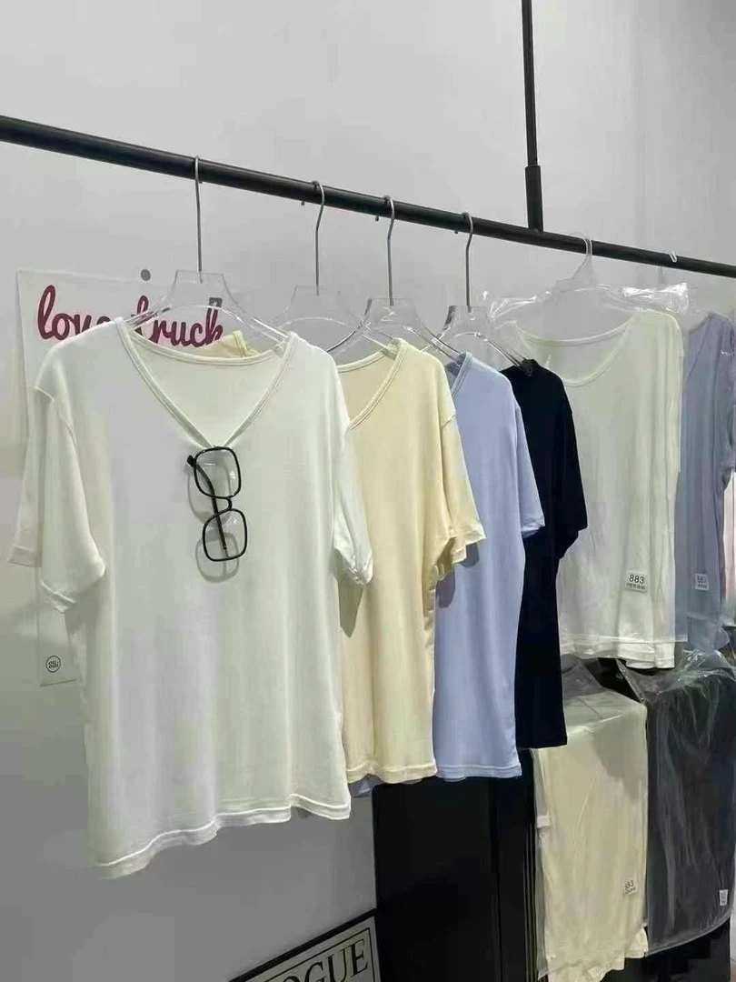 V领短袖见外包装极简风透气T恤