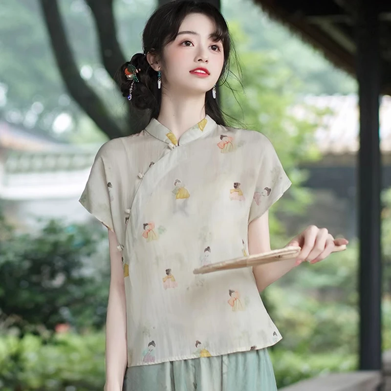 新中式短袖宽松唐装旗袍上衣国风改良汉服女夏季2025新款