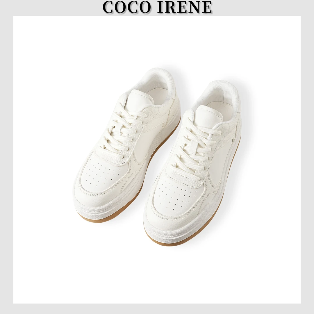 COCO IRENE 【5公分】真皮牛皮厚底增高舒适休闲小白鞋