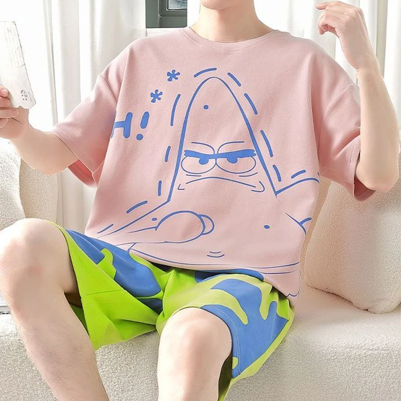 2025新款睡衣酷帅时尚家居服套装夏季短袖薄款学生派大星青年短袖