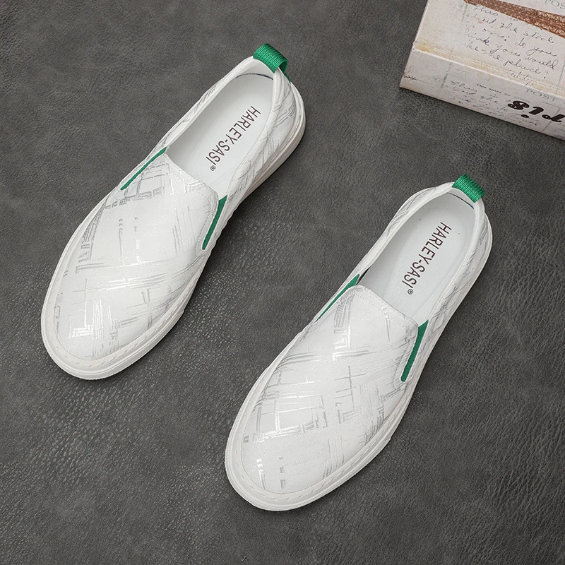 帆布鞋男2025夏季新款低帮透气一脚蹬懒人涂鸦印花青年休闲板鞋