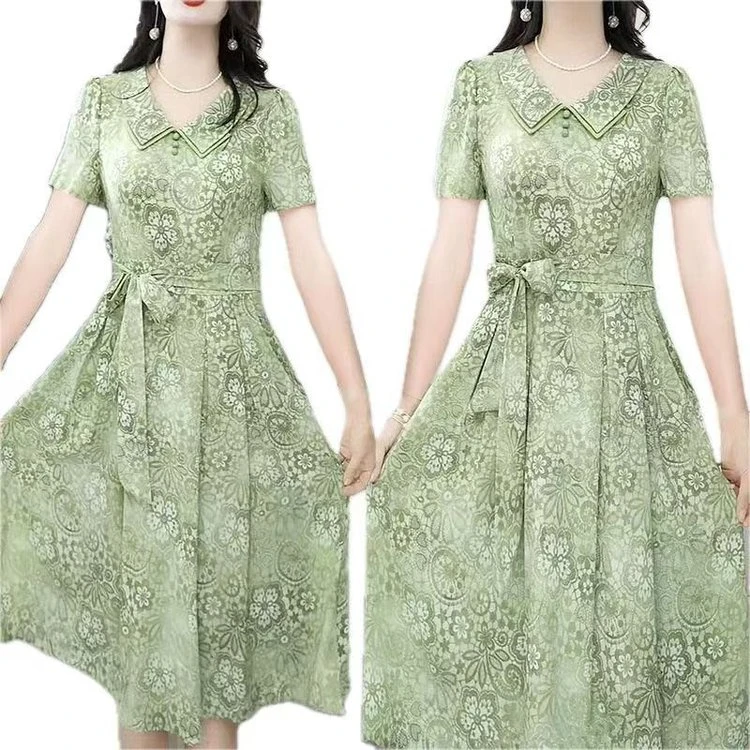 夏季新款高端显瘦漂亮长款遮肚子连衣裙女款大码微胖修身花裙子女