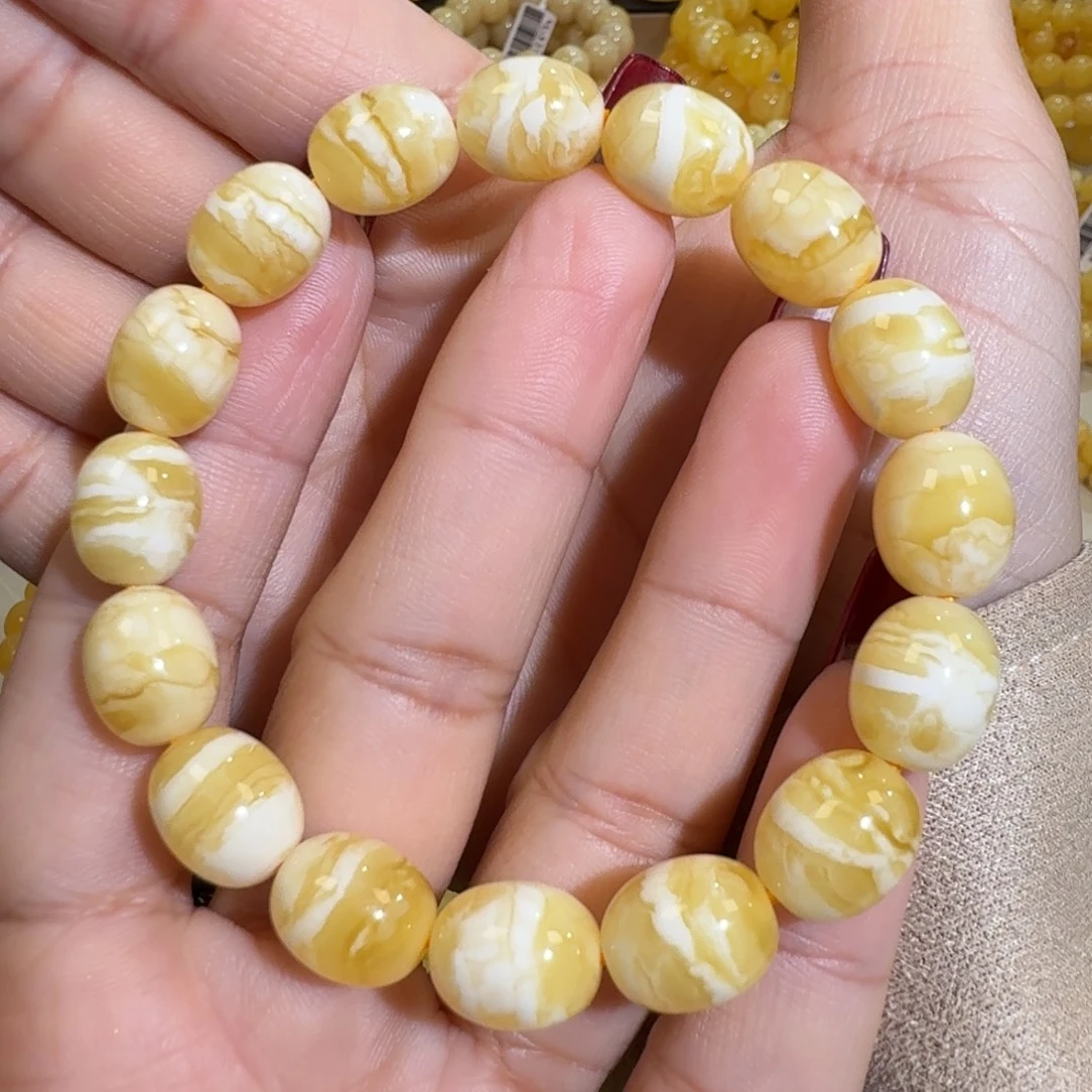 琥珀未镶嵌珠宝奇石10.2m同料花蜡枣珠手串12.7