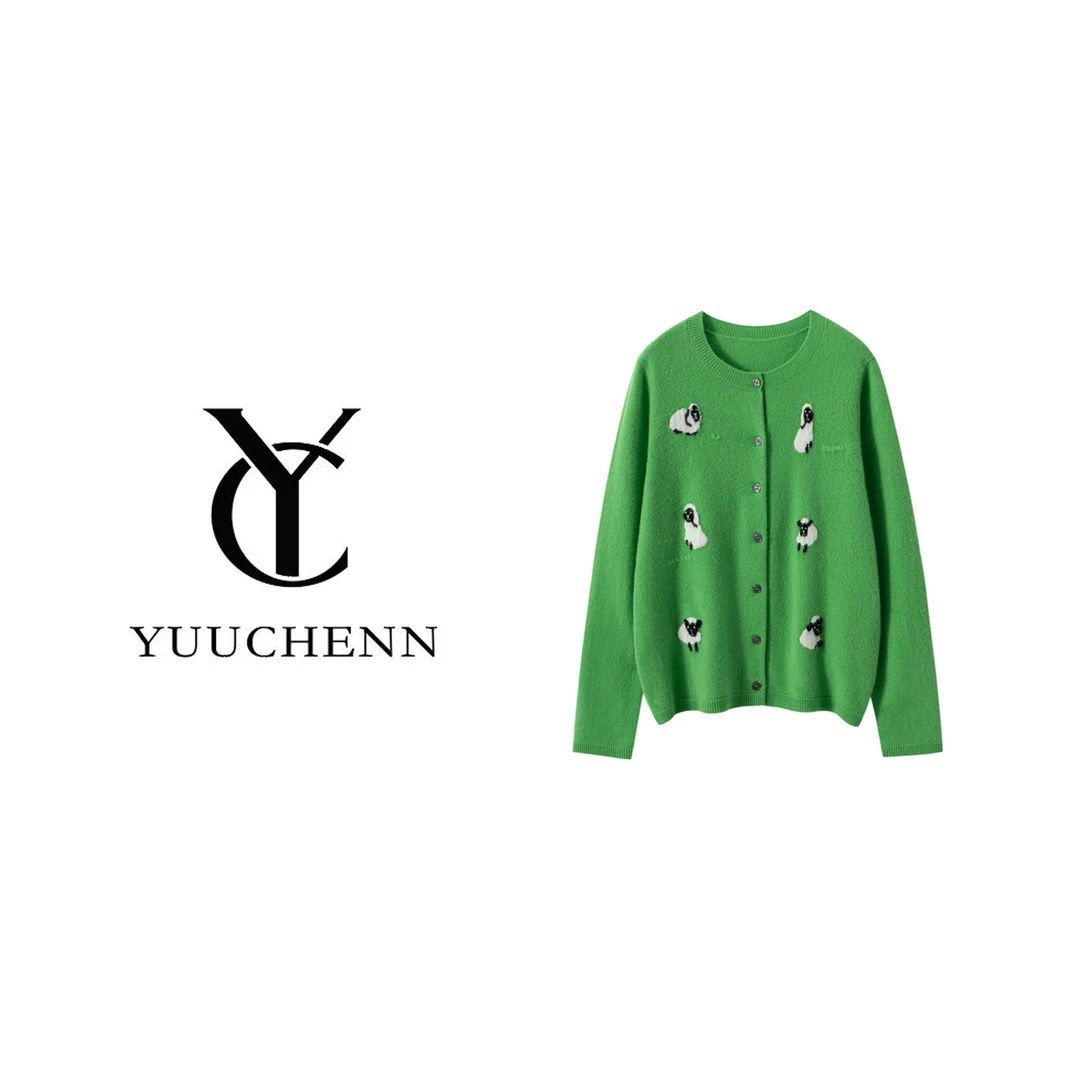 YUUCHENN 羊绒手绣小羊提花开衫 NZS5001