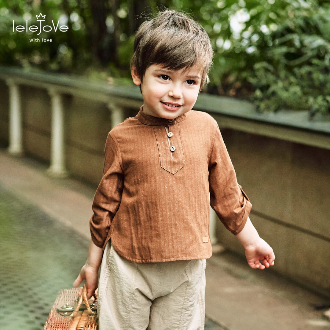 lelejove北欧风儿童轻薄衬衫男女宝小立领长袖复古衬衫5AS3E223