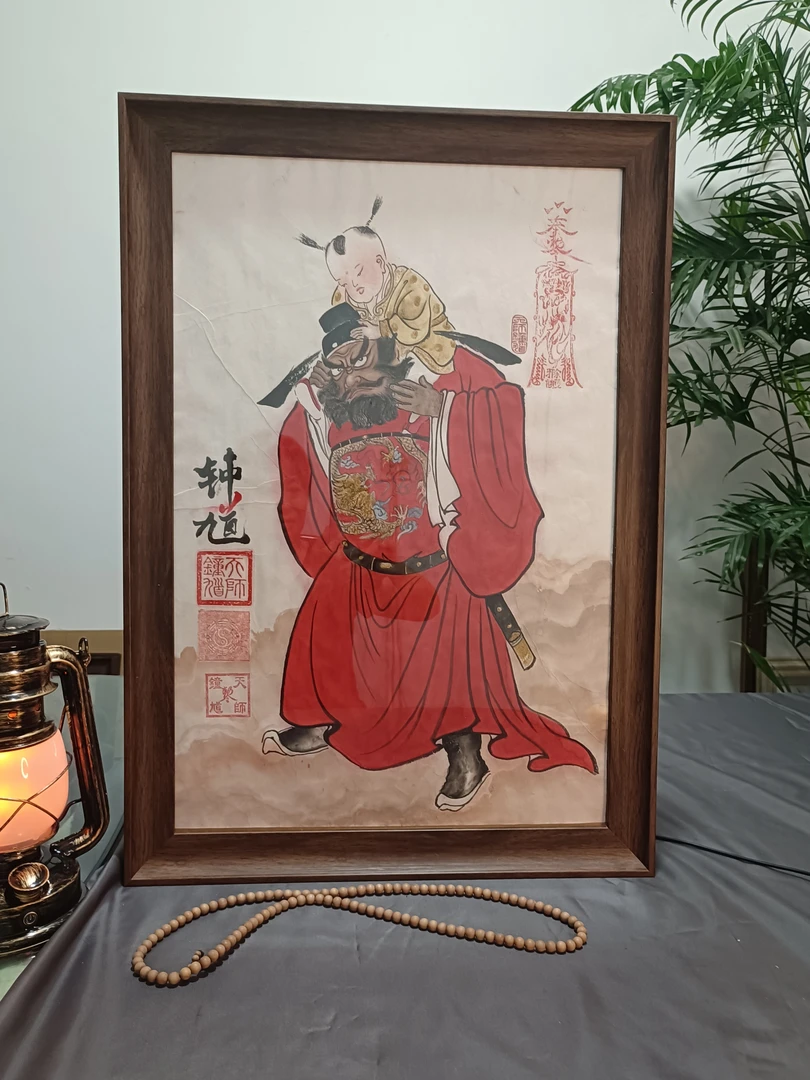 钟馗护子图挂画朱砂画像尺寸68cmx48钟馗画像钟馗镇邪图cm客厅