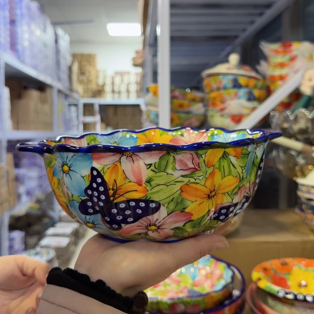 瓷片8英寸蝴蝶双耳碗一只