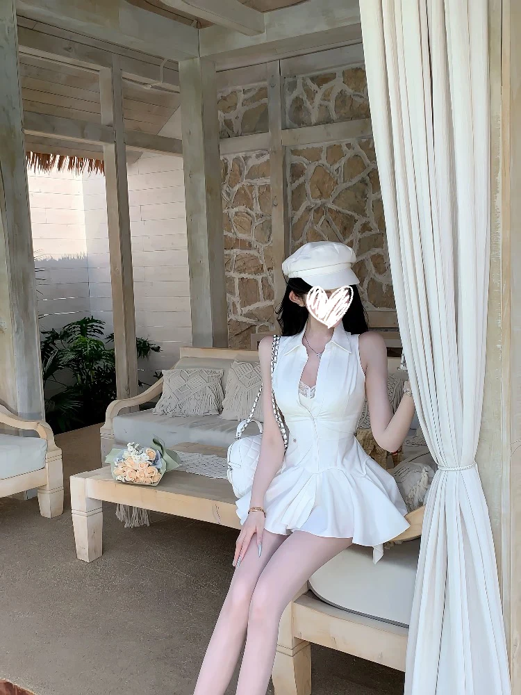 自带蕾丝内搭法式性感白色纯欲ol套装连衣裙短裙