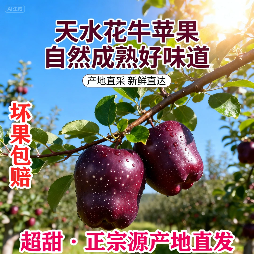甘肃天水花牛嘎啦苹果新鲜当季脆甜粉面红蛇果可刮泥做辅食将军