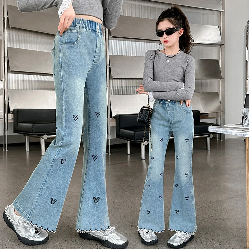 女童喇叭裤春秋2025新款儿童修身牛仔裤洋气时髦女大童牛仔微喇裤