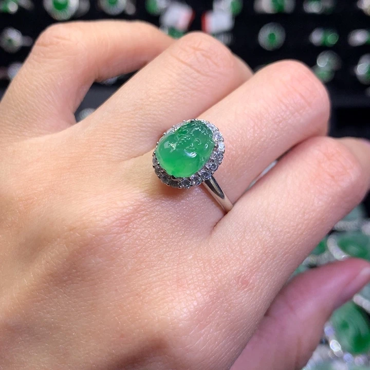 【闪购商品】翡翠戒指银S925镶嵌二****季天然翡翠