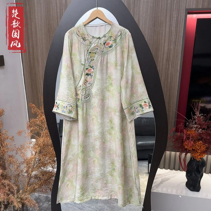 【梦落】2025新款夏季气质新中式国风裙子斜襟刺绣气质女装连衣裙