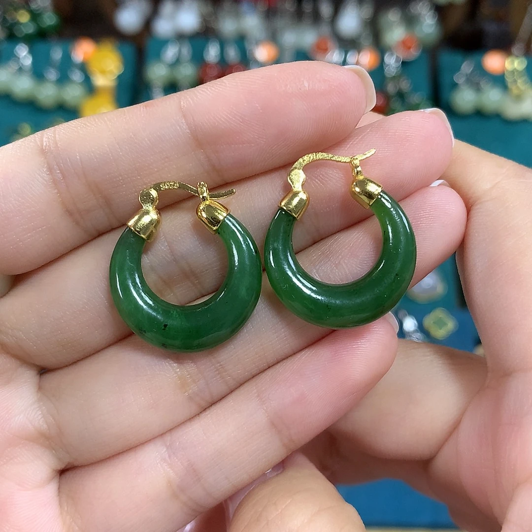 和田玉（碧玉）银S925镶嵌耳饰卡20+左右