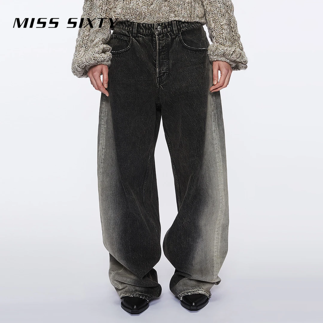 Miss Sixty冬季新款牛仔裤女低腰阔腿裤渐变色小众复古设计感