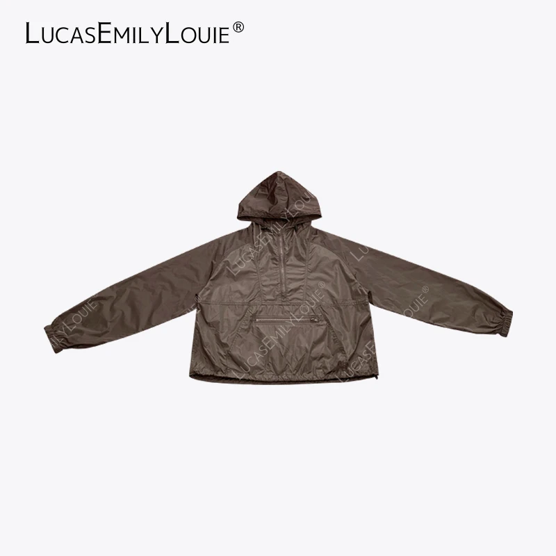 LUCASEMILYLOUIE 抽绳束腰半拉链套头连帽夹克风衣短外套2510136