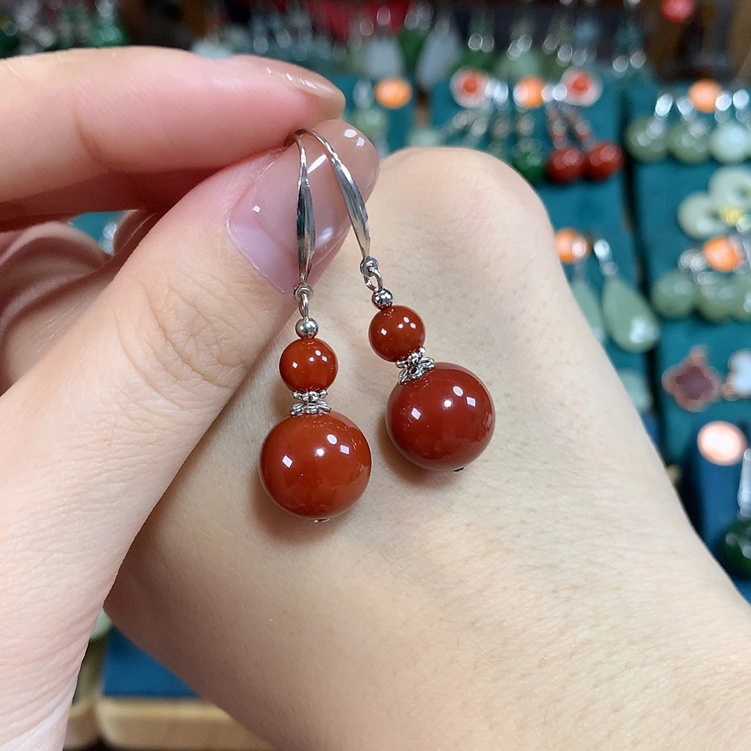 玛瑙/玉髓银S925镶嵌耳饰卡12mm左右