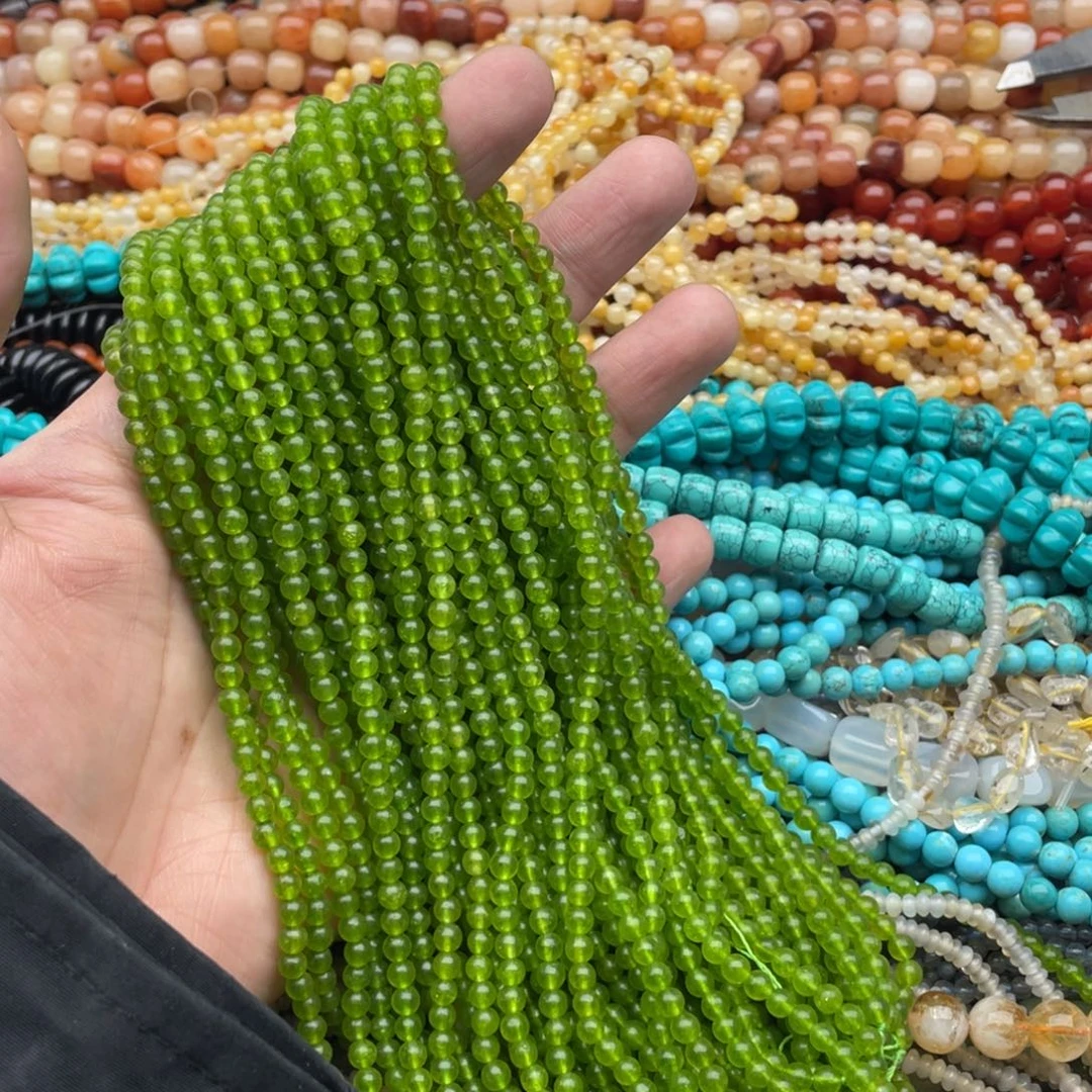 玛瑙/玉髓珠宝半成品未镶嵌两条装4mm橄榄石圆珠