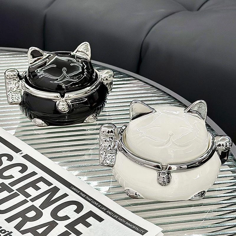轻奢陶瓷烟灰缸家用客厅高级感创意个性高档大气带盖防飞灰摆件
