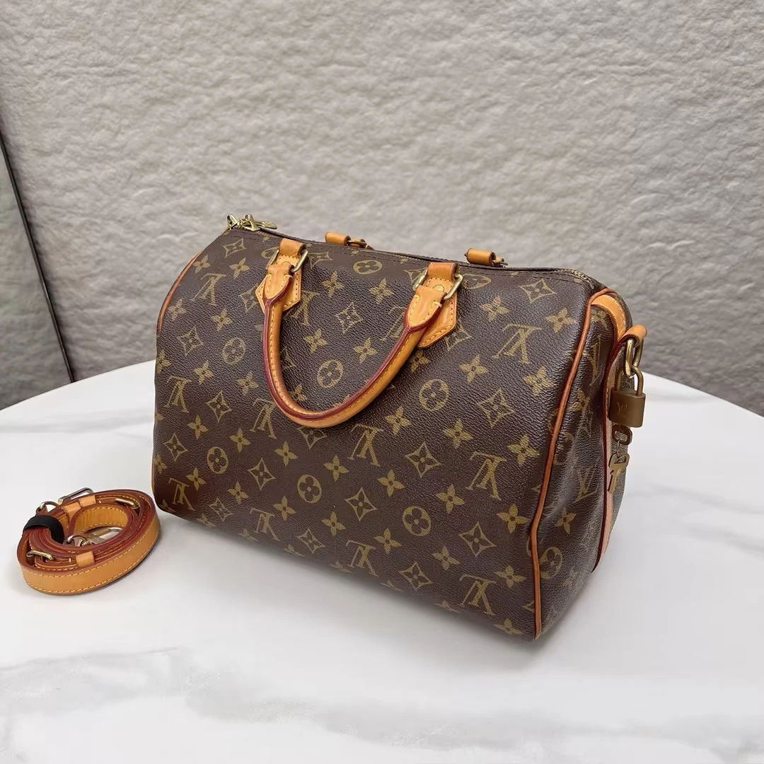 99新 LouisVuitton/路易威登 Speedy30枕头包肩带款 芯片款