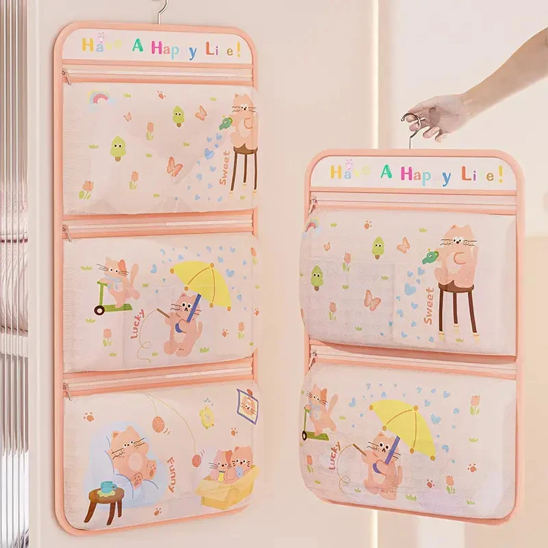 岩娜优乐粉色猫咪内衣收纳袋宿舍衣柜多层挂袋悬挂式可视化分区