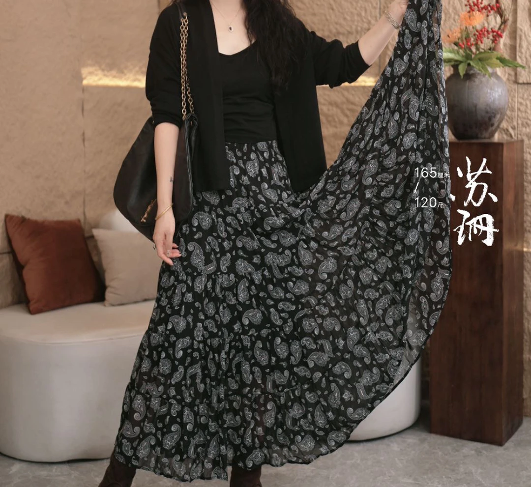 苏珊｜原著 【浪漫气息】洋气百搭气质优雅显瘦腰果花大摆裙1055
