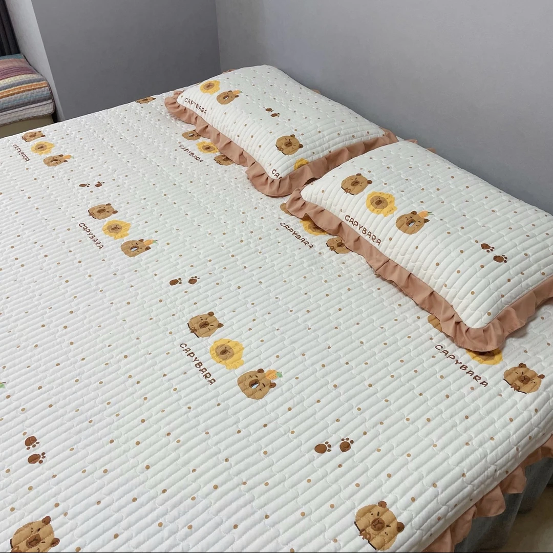 高端四季通用床盖高温水洗云朵棉床盖绗缝花边不跑床可机洗防滑