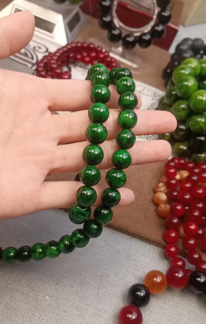 【帝王血龙木】1.0绿色双圈手串
