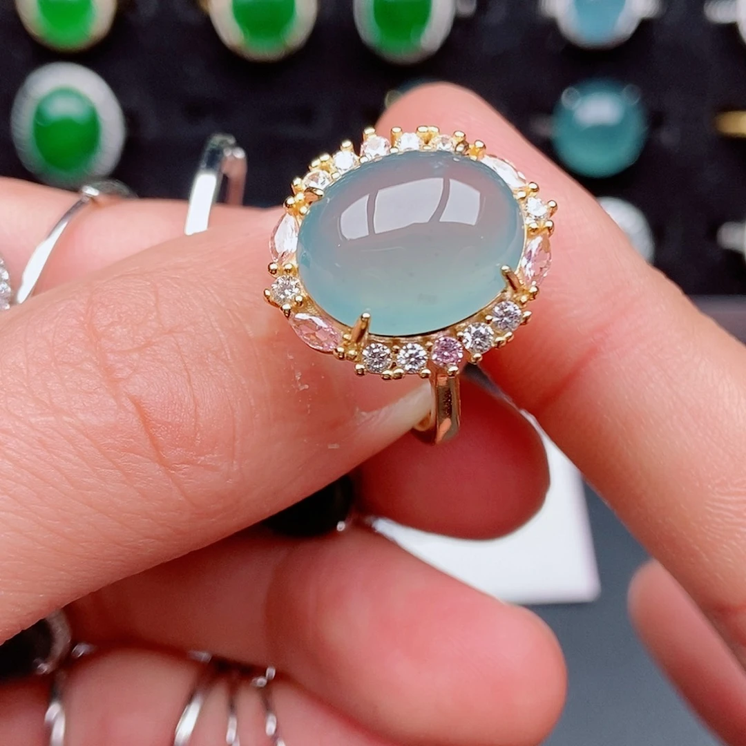 翡翠戒指银S925镶嵌典****座8654825589