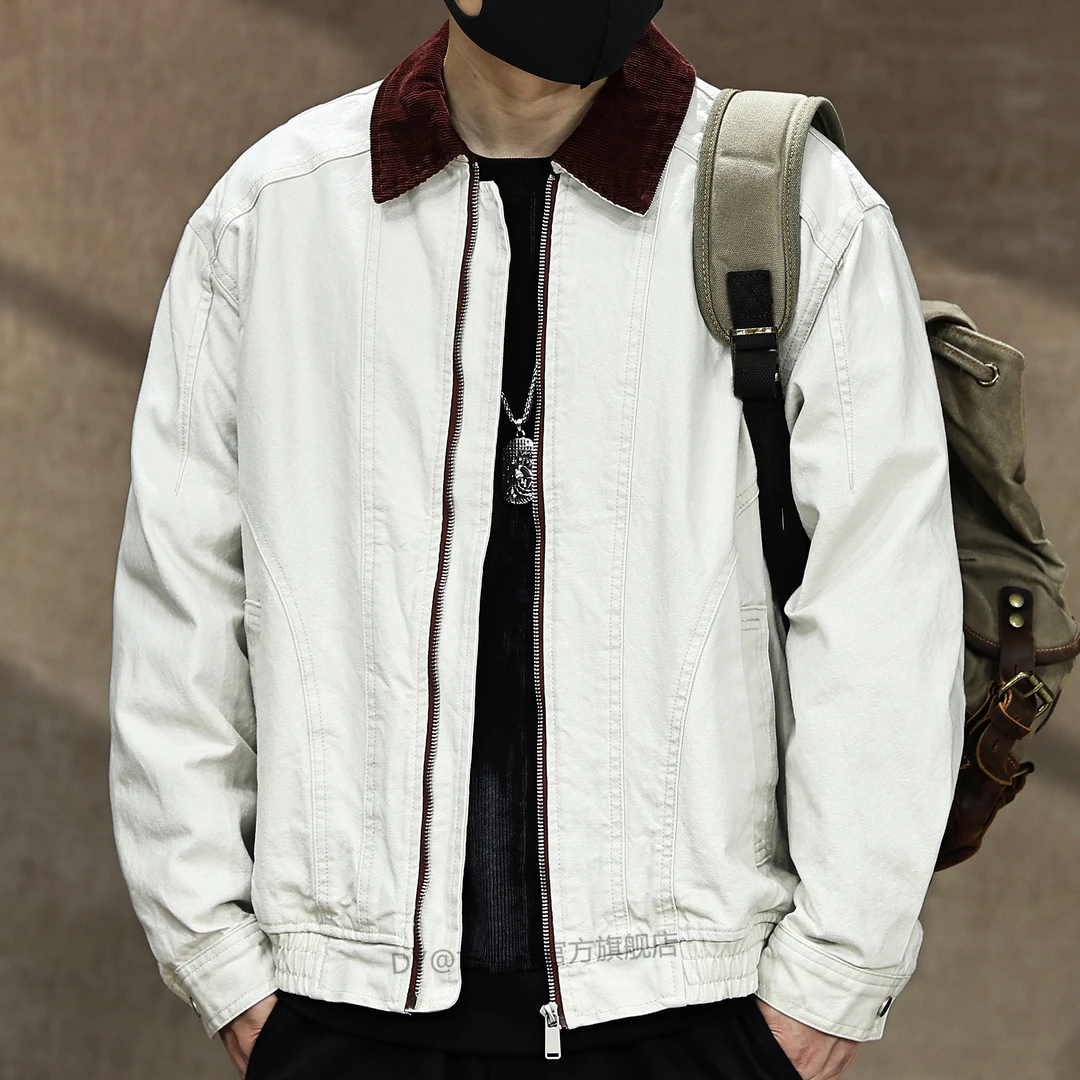 美式设计感纯棉夹克男春秋新款宽松休闲巴恩风工装复古拼色外套男