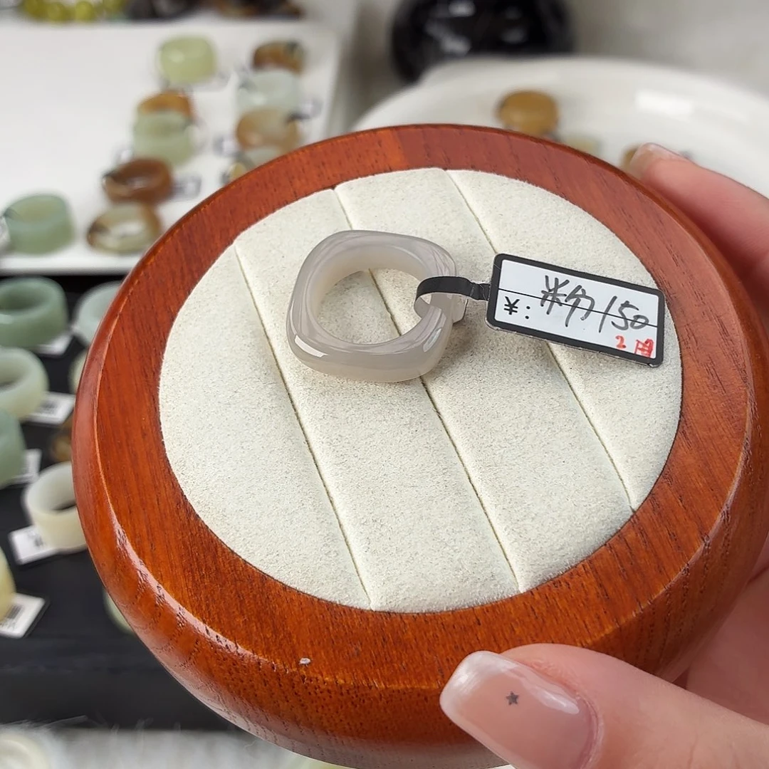 和田玉未镶嵌戒指Q35藕粉方圆内径17.1港码14