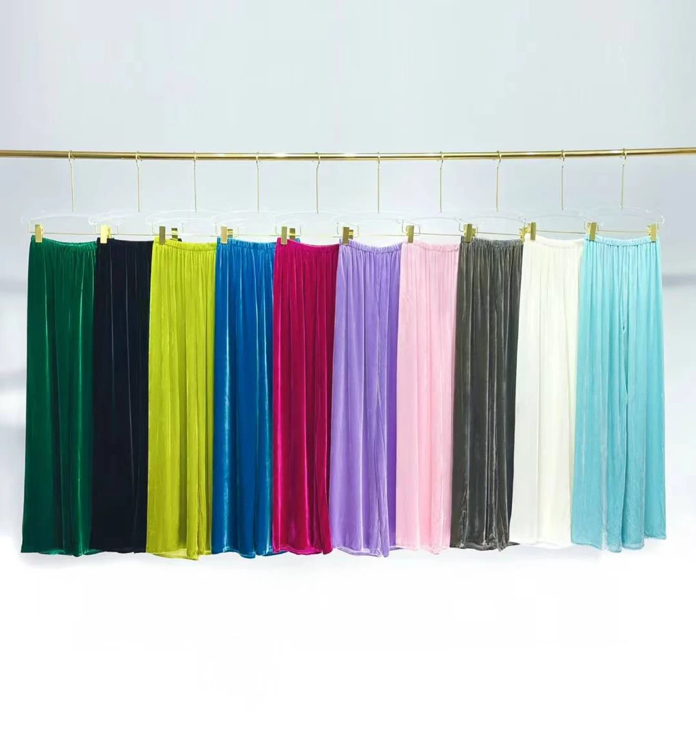 真丝丝绒高腰直筒阔腿裤百搭显腿长休闲拖地女裤