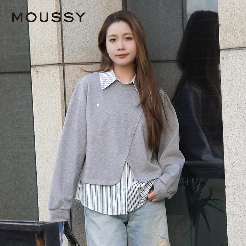 MOUSSY 2025春季新品两件套条纹长袖衬衫028ISX30-2971