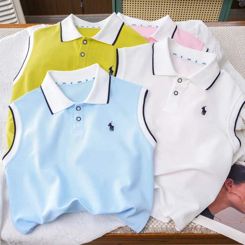 儿童夏翻领休闲背心中大童新款POLO领衫男女童百搭洋气t恤潮