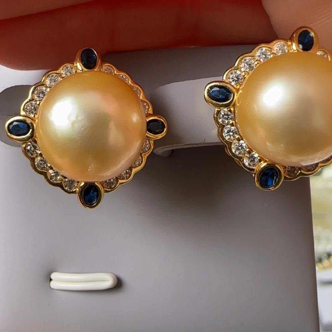 海水珍珠耳饰银S925镶嵌