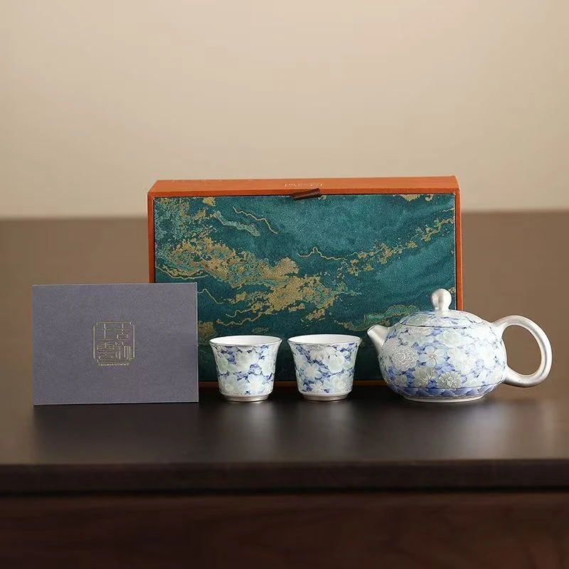 T中式掐丝茶具一壶两杯(带礼盒)BY357