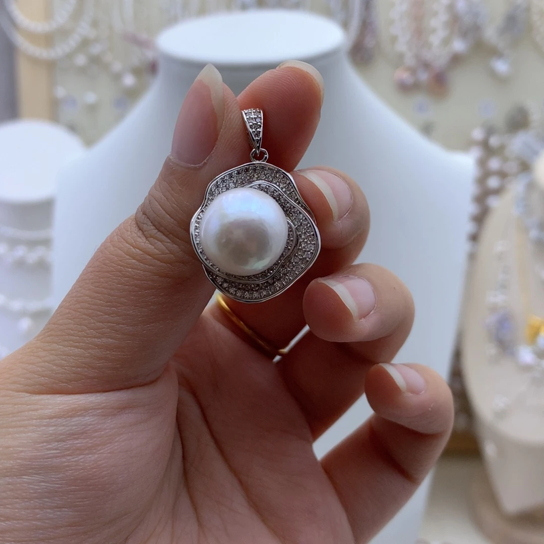 淡水珍珠银S925镶嵌吊坠(不含链)