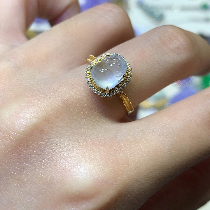 翡翠18K金镶嵌吊坠(不含链)