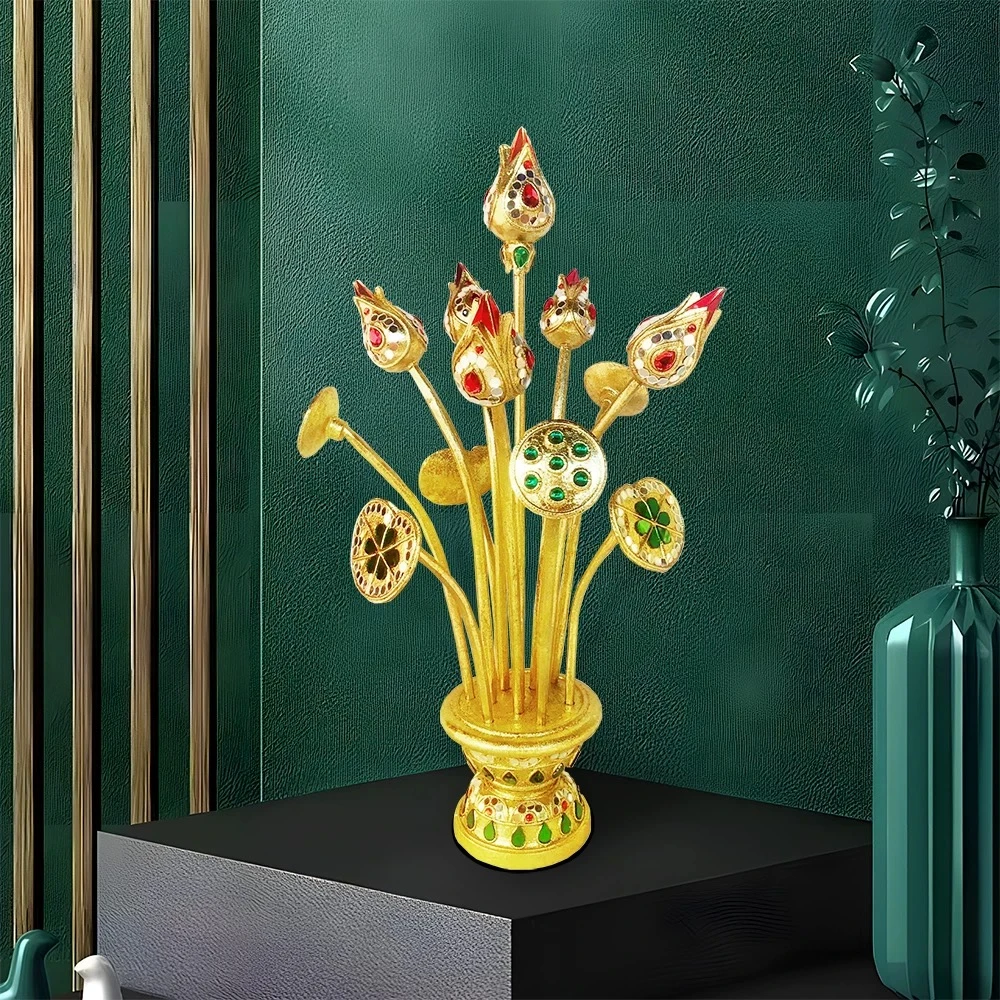 泰式彩玻金箔荷花木雕金荷花