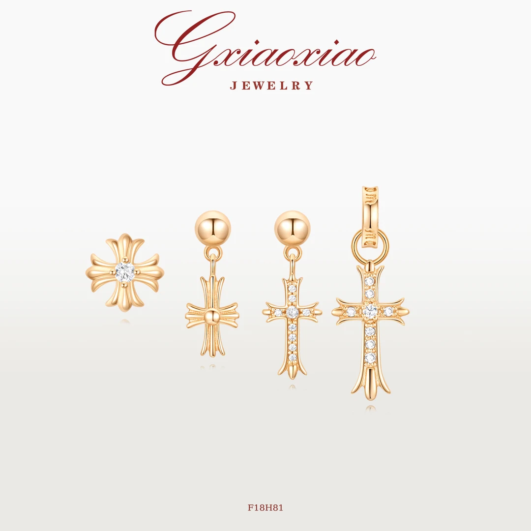 G XIAOXIAO 镀K金 法式高级气质时尚十字花四件套耳环 F18H81