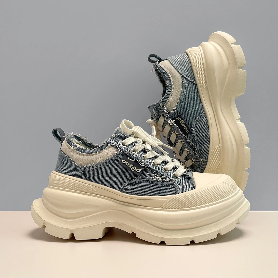 潮流增高蓝色帆布鞋男女情侣2025新款低帮板鞋百搭休闲老爹鞋男