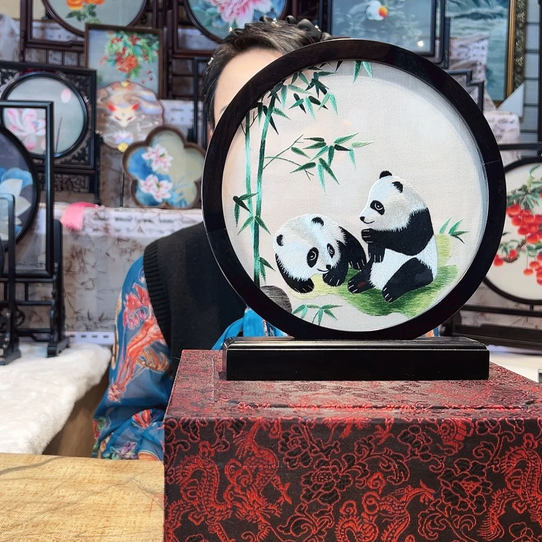 织绣苏绣摆台檀木手工双面