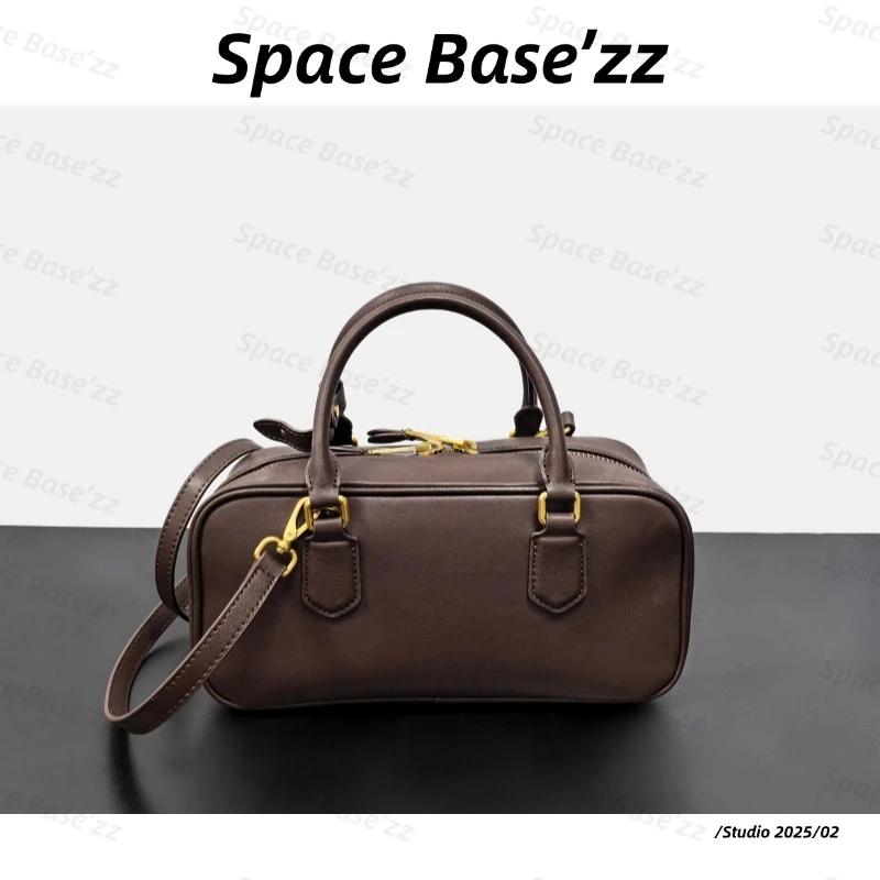 【Space Base】DMY-9696#-咖啡色 复古真皮百搭时尚波士顿肩包