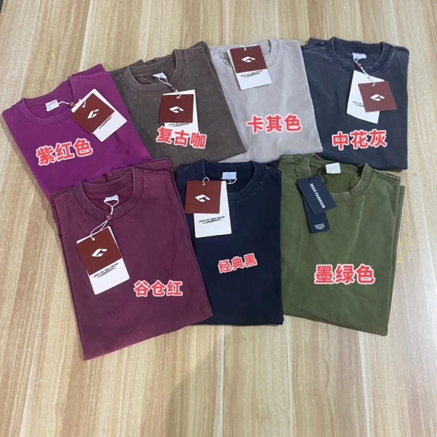 时尚重磅水洗300g青年情侣常规做旧水洗短袖T恤