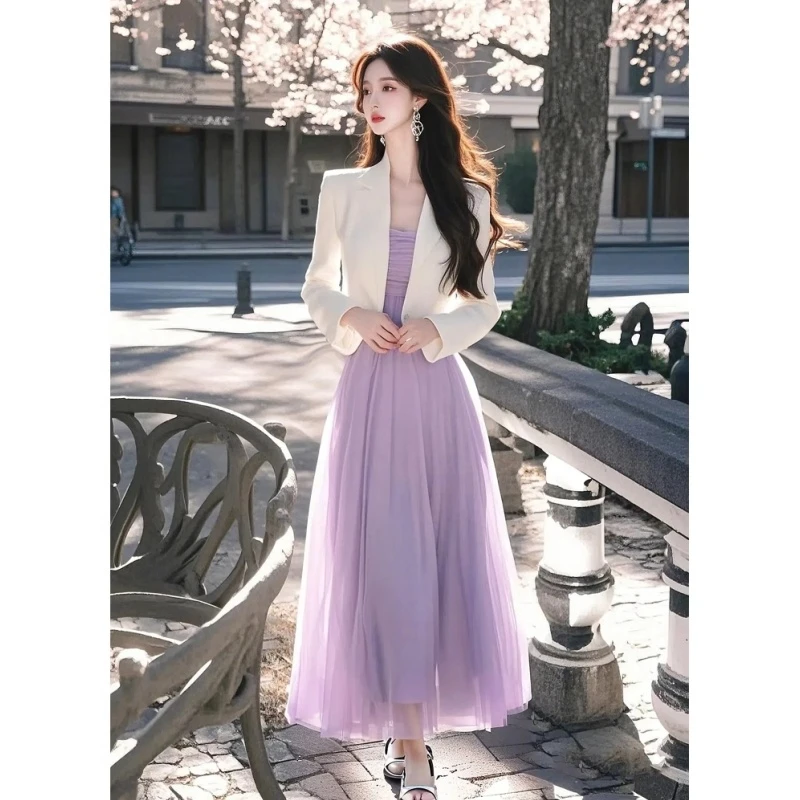 2025年春季网红新款时尚套装裙高级感优雅显瘦短西服紫连衣裙807