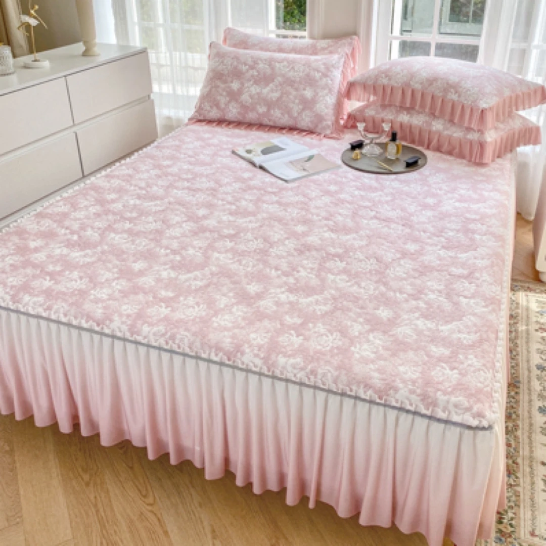 2025新款冰丝凉席床裙三件套玫瑰提花渐变系列pe凉席公主风夏季