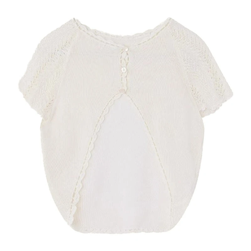 Chings 法式复古手工钩花防晒开衫vintage轻薄遮肉短款针织衫外搭