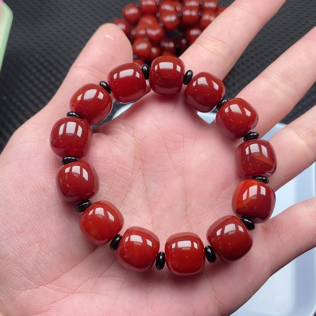 南红玛瑙15mm牛血红老型手链整串未镶嵌