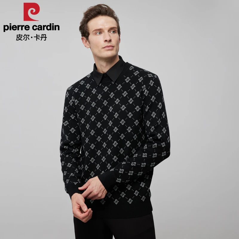 皮尔卡丹男士商务百搭加厚保暖针织衫上衣绵刺绣双头鹰休闲毛衣